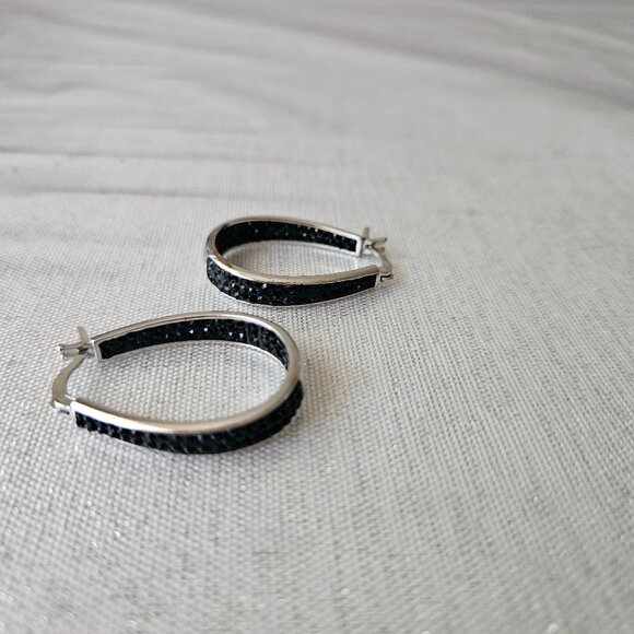 Black Crystal Inside Out Hoops - Picture 1 of 4